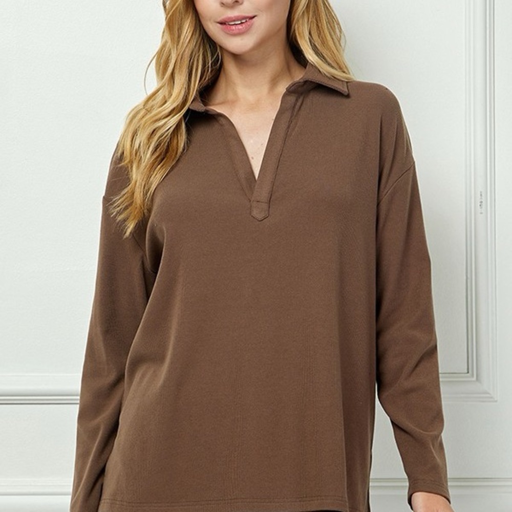 See And Be Seen Elegant Brown Long Sleeve Women's Top